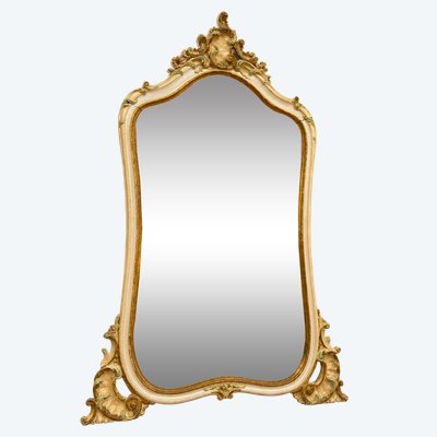 Large Louis XV-style mirror – Polychrome and gilded Rocaille decoration 