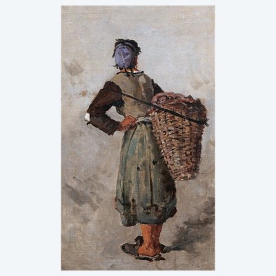 Attribuito a Louis-Valère LEFEBVRE, “Pesca a Cayeux-sur-Mer”, ritratto di donna della Normandia