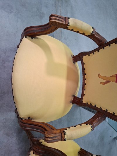 Paire de fauteuils cabriolets Louis XVI – Décor original de baigneurs Blédina 