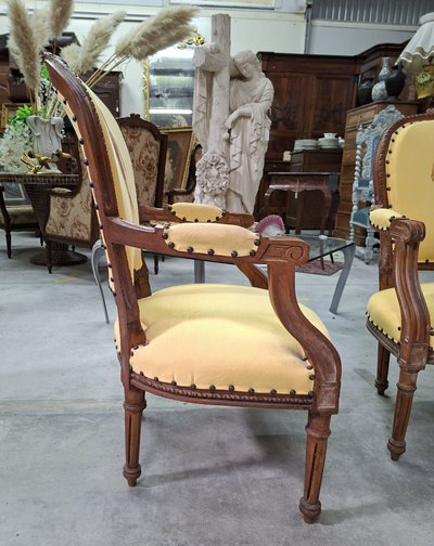 Paire de fauteuils cabriolets Louis XVI – Décor original de baigneurs Blédina 
