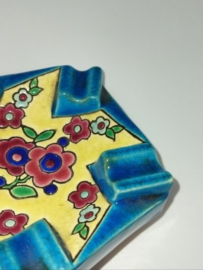 LONGWY Antique Cloisonné Enamel Ashtray with Floral Motifs COLLECTION