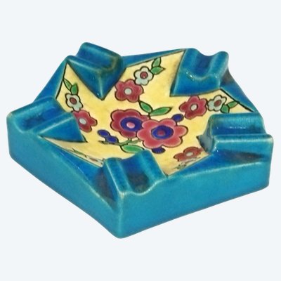 LONGWY Antique Cloisonné Enamel Ashtray with Floral Motifs COLLECTION
