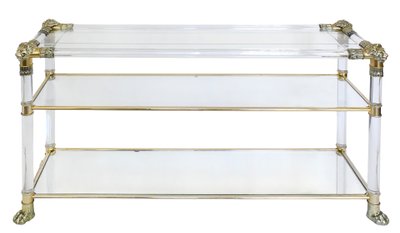 Console a tre ripiani in plexiglas in stile Hollywood Regency