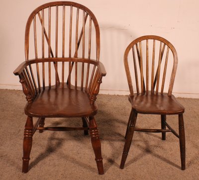 Set Of 5 Chairs And 2 Windsor Armchairs—19th Century