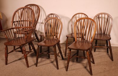 Set Of 5 Chairs And 2 Windsor Armchairs—19th Century