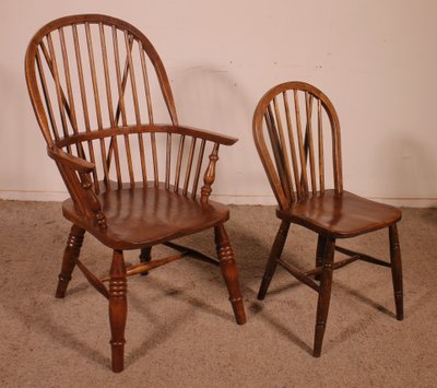 Set Of 5 Chairs And 2 Windsor Armchairs—19th Century