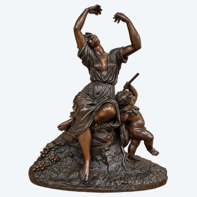 importante sculpture en bronze à patine brune, représentant une jeune femme dans 1 attitude de danse