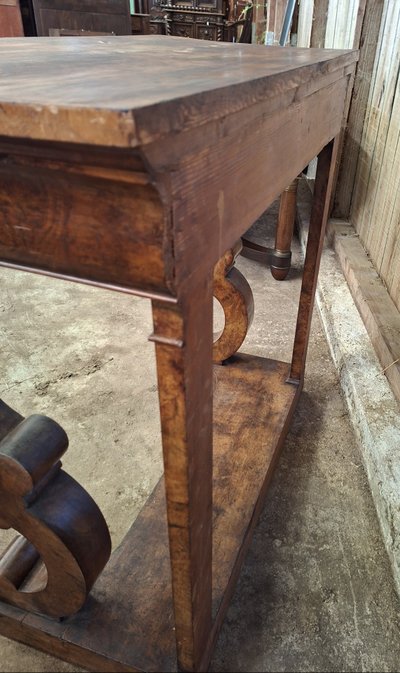 Console d'epoca restaurata con intarsio a occhio d'olmo – XIX secolo