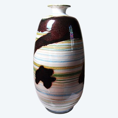 Große Vintage-Vase aus handgefertigter Keramik mit schillerndem Glanz, 20.–21. Jahrhundert
