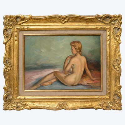 A BOYER: OLIO SU PANNELLO RAPPRESENTANTE UN NUOVO FEMMINILE SEDUTO DI SCHIENA