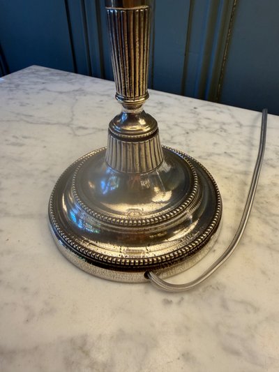 Pair of Directoire-style silver-plated bronze lamps, Height 44 cm