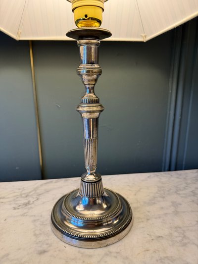 Pair of Directoire-style silver-plated bronze lamps, Height 44 cm