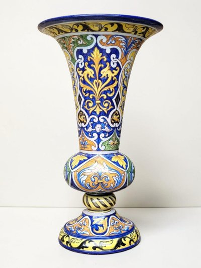 Nevers earthenware cone-shaped vase / Montagnon, early 20th century