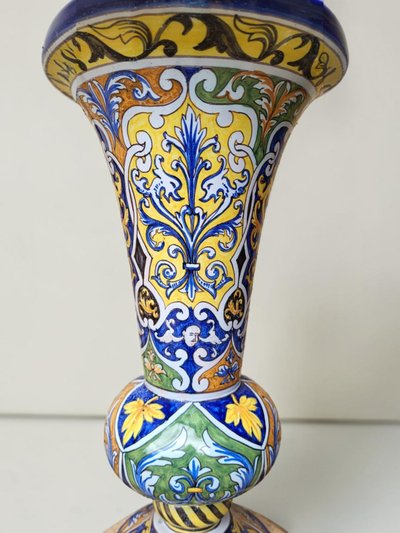 Nevers earthenware cone-shaped vase / Montagnon, early 20th century
