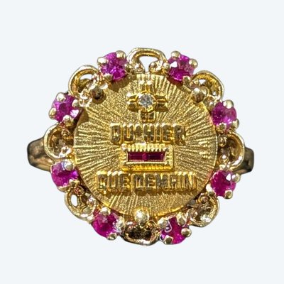 Vintage Augis Signet Ring, French 18k Gold, More Than Yesterday, Less Than Tomorrow, Love Medal