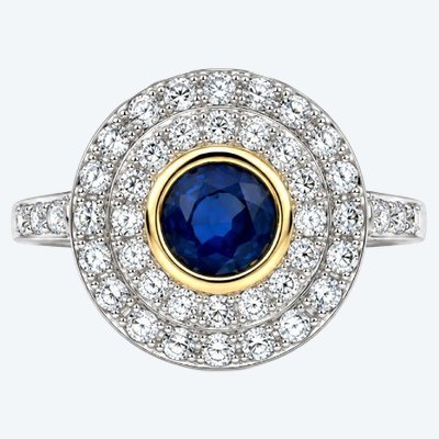 Art Deco Ring with Sapphires and Diamonds