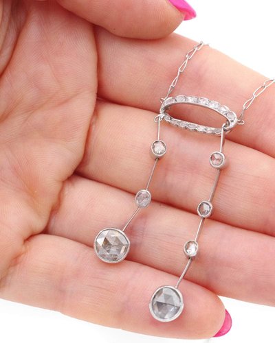 French Edwardian Belle Époque négligé necklace with 1.8 ct rose-cut diamonds in platinum