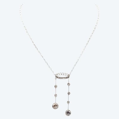 French Edwardian Belle Époque négligé necklace with 1.8 ct rose-cut diamonds in platinum