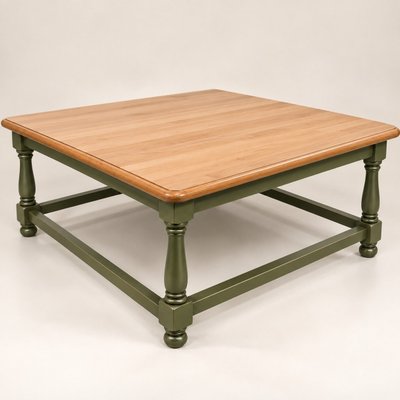 Louis XIII style coffee table – Solid beech – Two-tone khaki green