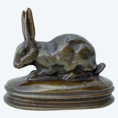 A.L. Barye - Lièvre aux oreilles levées - Sculpture en bronze XXe