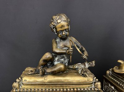 Paar antike Feuerböcke aus Bronze – Bouhon Frères, Paris, 19. Jahrhundert