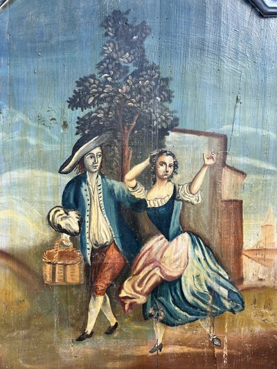 Grande pannello in legno dipinto – Scena di danza popolare – Arte popolare, circa 1800