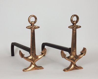 Pair of "Marine Anchor" andirons