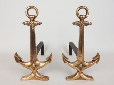 Pair of "Marine Anchor" andirons