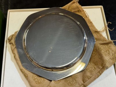 Christofle silver-plated metal bottle coaster, Villars pattern