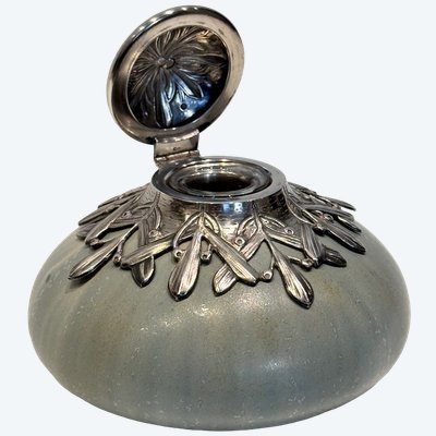 Art Nouveau inkwell with silver mount by Victor Saglier and Paul Milet in Sèvres