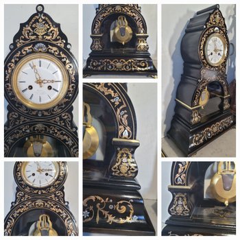 DEMEUR clock, clockmaker to the King of Belgium Brussels Clock in Boulle marquetry Napoleon 3 Victorian Cartel clock