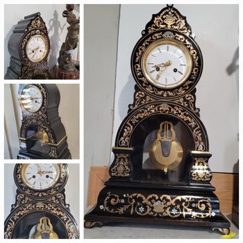 DEMEUR clock, clockmaker to the King of Belgium Brussels Clock in Boulle marquetry Napoleon 3 Victorian Cartel clock