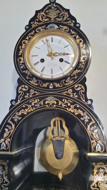 DEMEUR clock, clockmaker to the King of Belgium Brussels Clock in Boulle marquetry Napoleon 3 Victorian Cartel clock