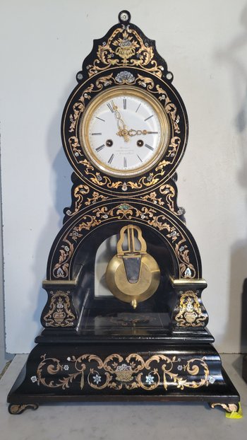 DEMEUR clock, clockmaker to the King of Belgium Brussels Clock in Boulle marquetry Napoleon 3 Victorian Cartel clock
