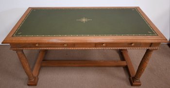 Flacher Schreibtisch, Eiche massiv, Empire-Geschmack – 1950