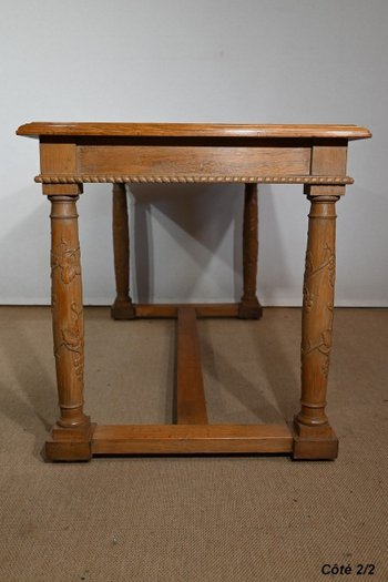 Flacher Schreibtisch, Eiche massiv, Empire-Geschmack – 1950