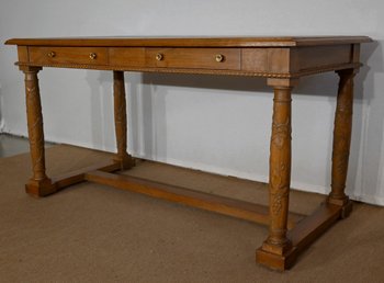 Flacher Schreibtisch, Eiche massiv, Empire-Geschmack – 1950