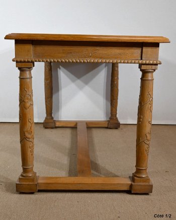 Flacher Schreibtisch, Eiche massiv, Empire-Geschmack – 1950