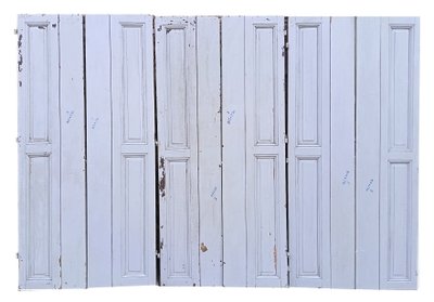 3 coppie di persiane interne antiche del XIX secolo, unite tra loro con dei perni, per un totale di 6 pannelli.