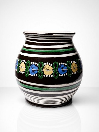 Kleine antike slowakische Vase aus Pozdišov aus glasierter Terrakotta, 1920er-1930er Jahre
