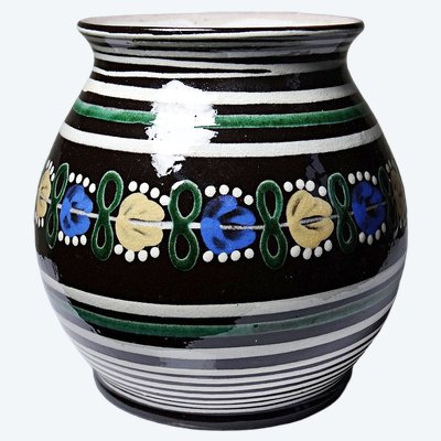 Kleine antike slowakische Vase aus Pozdišov aus glasierter Terrakotta, 1920er-1930er Jahre