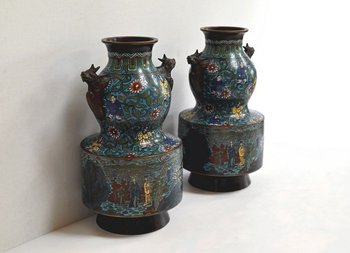 Paire de Vases en Émaux Cloisonnés, Japon – 2ème Partie XIXe