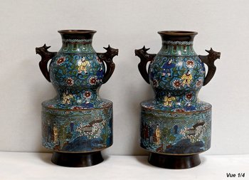 Paire de Vases en Émaux Cloisonnés, Japon – 2ème Partie XIXe