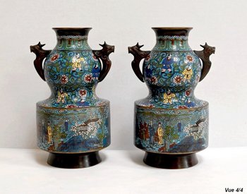 Paire de Vases en Émaux Cloisonnés, Japon – 2ème Partie XIXe