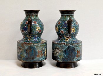 Paire de Vases en Émaux Cloisonnés, Japon – 2ème Partie XIXe