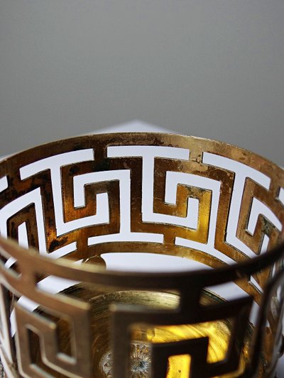 Antique pink opaline glass and gilt brass cup/candle holder, 19th century