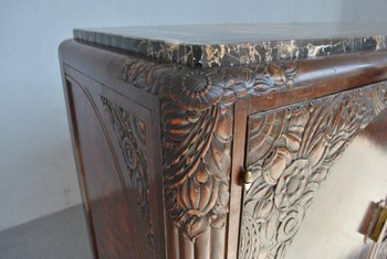 Credenza in mogano Art Déco con piano in marmo Portor