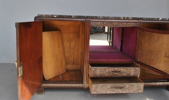 Credenza in mogano Art Déco con piano in marmo Portor