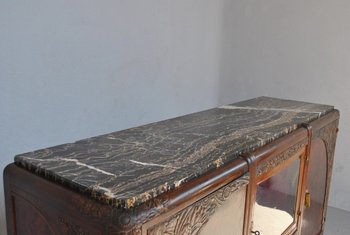 Credenza in mogano Art Déco con piano in marmo Portor