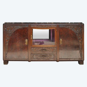 Credenza in mogano Art Déco con piano in marmo Portor